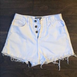 White high waisted button fly shorts
